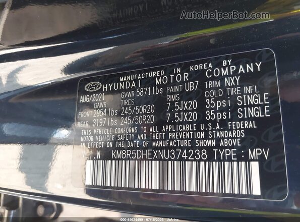 KM8R5DHEXNU374238 2022 HYUNDAI PALISADE Navy Engine compartment view