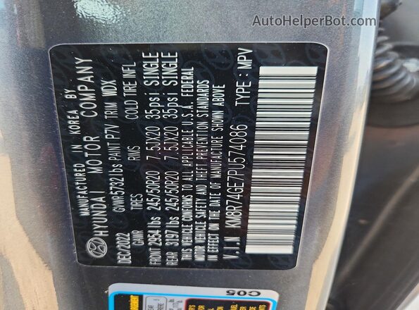 KM8R74GE7PU574086 2023 HYUNDAI PALISADE Gray Vista de la etiqueta del VIN