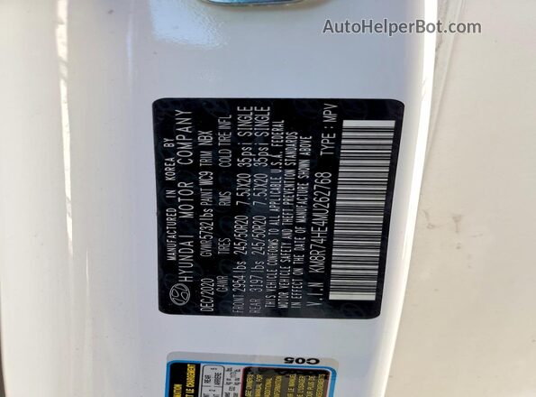 KM8R74HE4MU262768 2021 HYUNDAI PALISADE White Vista de la etiqueta del VIN