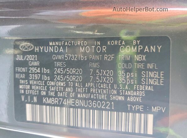 KM8R74HE8NU360221 2022 HYUNDAI PALISADE Gray Սալոնի 360 աստիճան տեսք