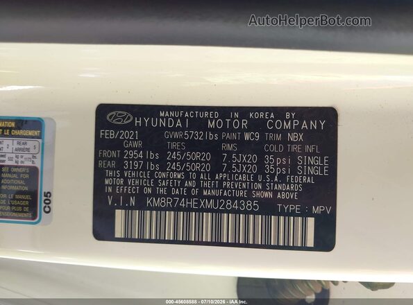 KM8R74HEXMU284385 2021 HYUNDAI PALISADE White Вид підкапотного простору