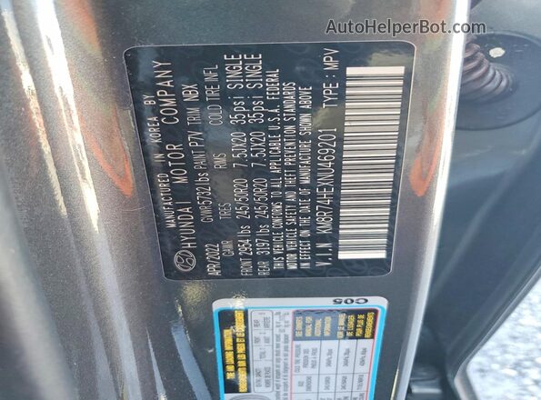 KM8R74HEXNU469201 2022 HYUNDAI PALISADE Gray VIN կոդի պիտակի տեսք