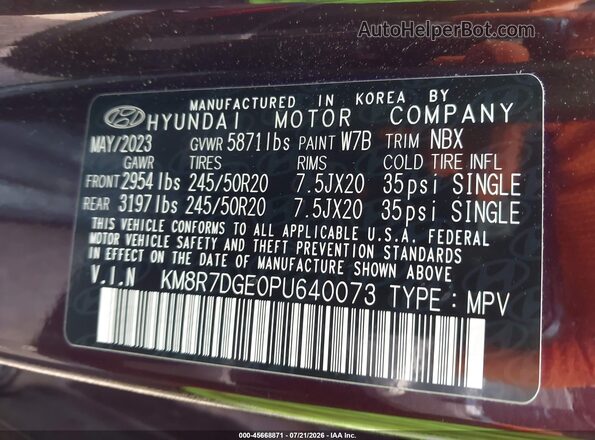 KM8R7DGE0PU640073 2023 HYUNDAI PALISADE Burgundy ძრავის განყოფილების ხედი