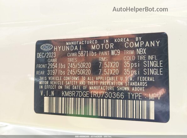 KM8R7DGE1RU730366 2024 HYUNDAI PALISADE White Вид підкапотного простору