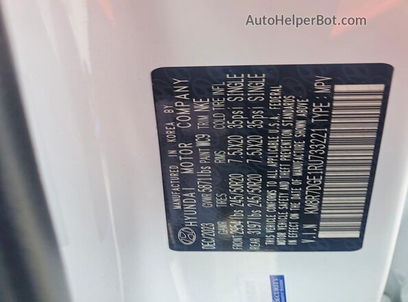 KM8R7DGE1RU733221 2024 HYUNDAI PALISADE White Widok wnętrza 360 stopni