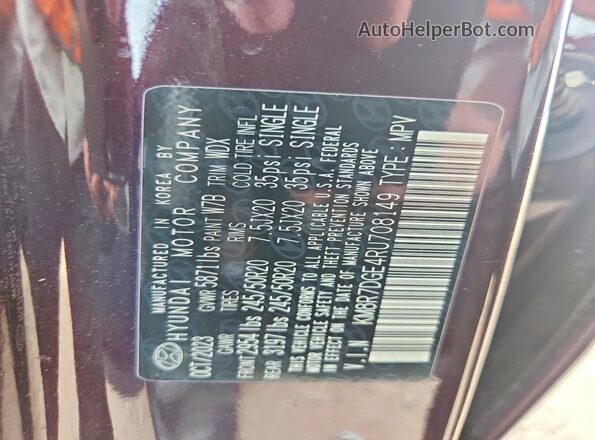 KM8R7DGE4RU708149 2024 HYUNDAI PALISADE Purple Вид наклейки з VIN-кодом