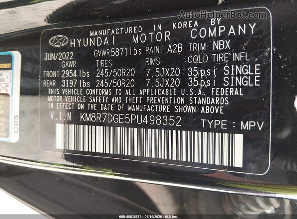 KM8R7DGE5PU498352 2023 HYUNDAI PALISADE Черный Вид подкапотного пространства