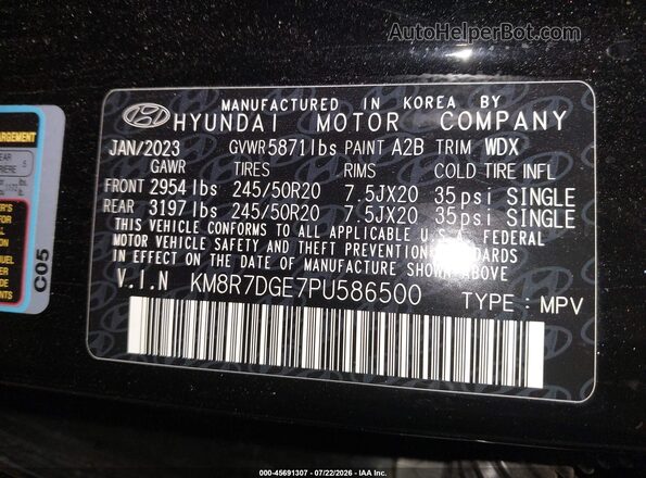 KM8R7DGE7PU586500 2023 HYUNDAI PALISADE Black Շարժիչի բաժամունքի տեսք