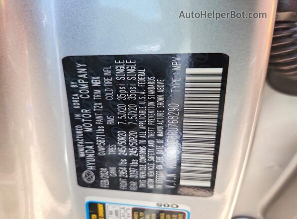 KM8R7DGE8RU768290 2024 HYUNDAI PALISADE Silver VIN կոդի պիտակի տեսք