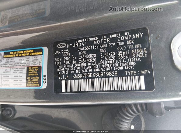 KM8R7DGEXSU919829 2025 HYUNDAI PALISADE Gray Vista del compartimento del motor