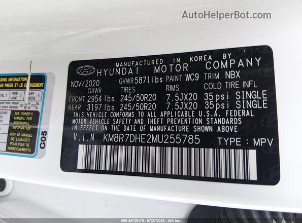 KM8R7DHE2MU255785 2021 HYUNDAI PALISADE White Вид підкапотного простору
