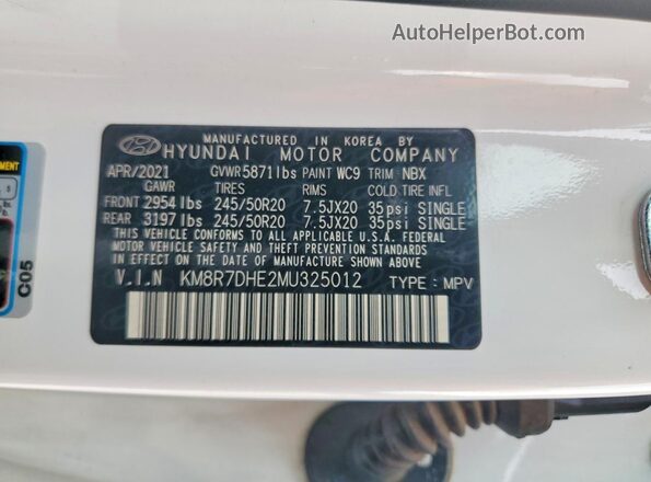 KM8R7DHE2MU325012 2021 HYUNDAI PALISADE White Панорамний вид салону 360°