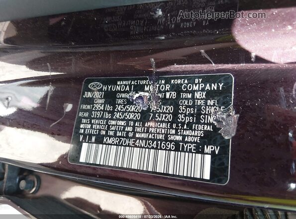 KM8R7DHE4NU341696 2022 HYUNDAI PALISADE Бордовый Вид подкапотного пространства