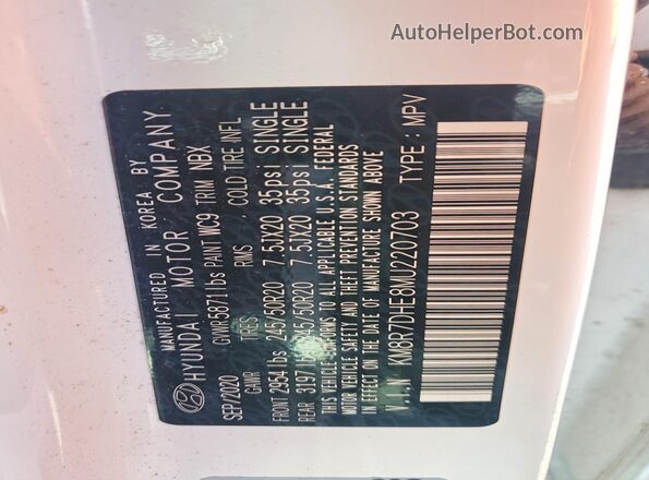 KM8R7DHE8MU220703 2021 HYUNDAI PALISADE White VIN կոդի պիտակի տեսք