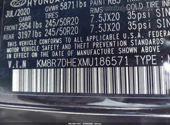 KM8R7DHEXMU186571 2021 HYUNDAI PALISADE Black Widok komory silnika