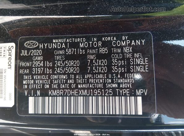 KM8R7DHEXMU195125 2021 HYUNDAI PALISADE Black Widok komory silnika