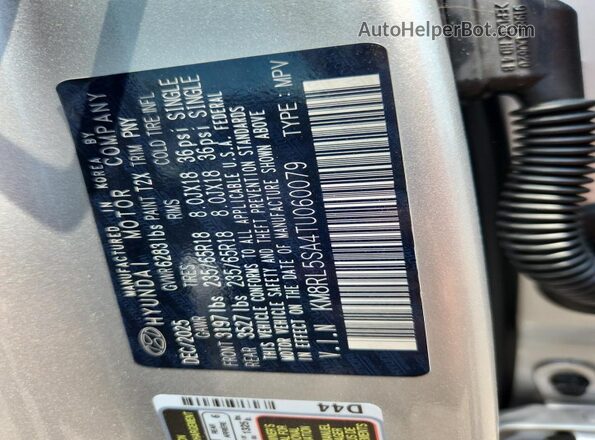 KM8RL5SA4TU060079 2026 HYUNDAI PALISADE Silver Widok naklejki z numerem VIN