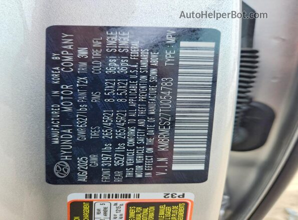 KM8RMES27TU054783 2026 HYUNDAI PALISADE Gray Vista interior de 360 grados