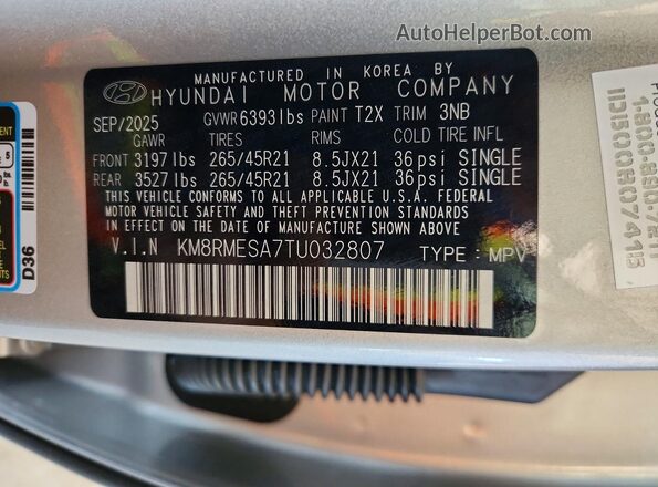 KM8RMESA7TU032807 2026 HYUNDAI PALISADE Silver Սալոնի 360 աստիճան տեսք