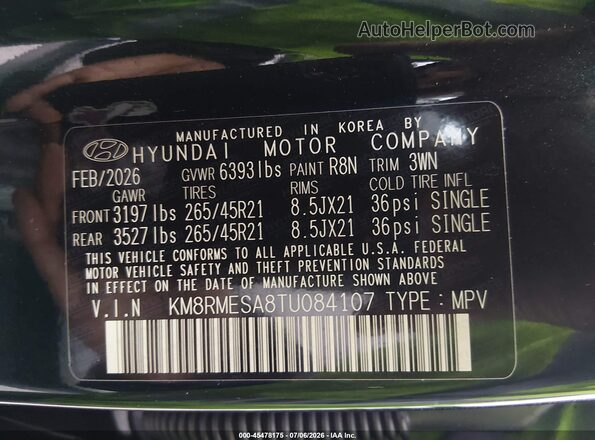 KM8RMESA8TU084107 2026 HYUNDAI PALISADE HEV Green Widok komory silnika