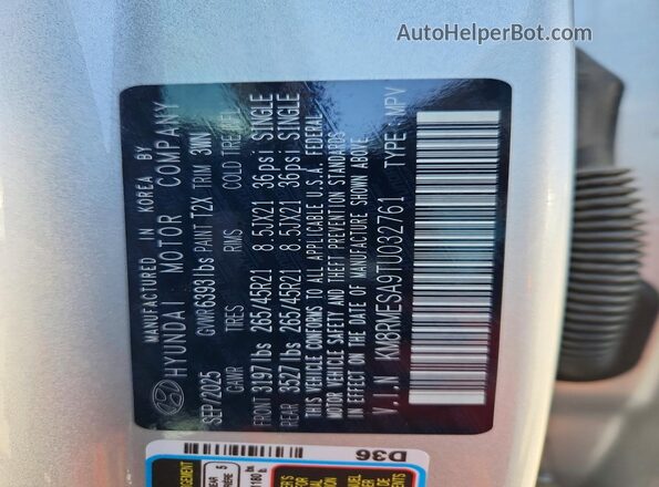 KM8RMESA9TU032761 2026 HYUNDAI PALISADE Silver VIN კოდის სტიკერის ხედი