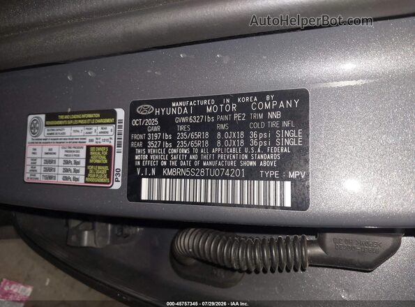 KM8RN5S28TU074201 2026 HYUNDAI PALISADE Gray Widok komory silnika