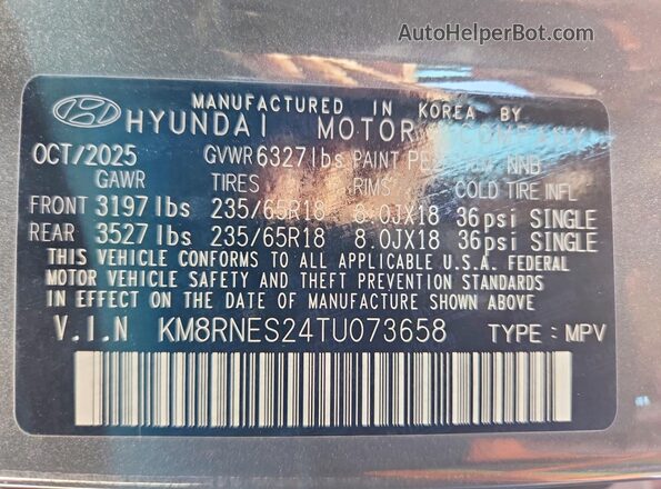 KM8RNES24TU073658 2026 HYUNDAI PALISADE Gray Սալոնի 360 աստիճան տեսք