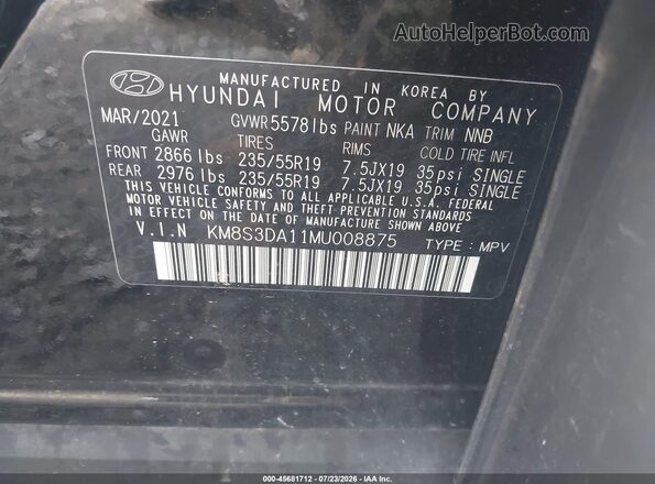 KM8S3DA11MU008875 2021 HYUNDAI SANTA FE HYBRID Black Շարժիչի բաժամունքի տեսք