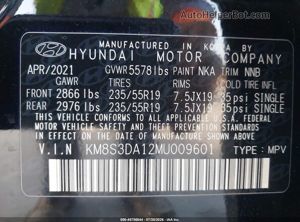 KM8S3DA12MU009601 2021 HYUNDAI SANTA FE HYBRID Черный Вид подкапотного пространства