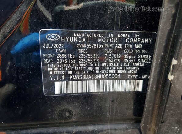 KM8S3DA13NU055004 2022 HYUNDAI SANTA Черный Вид наклейки с VIN-кодом