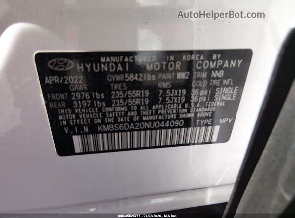 KM8S6DA20NU044090 2022 HYUNDAI SANTA FE PLUG-IN HYBRID White ძრავის განყოფილების ხედი