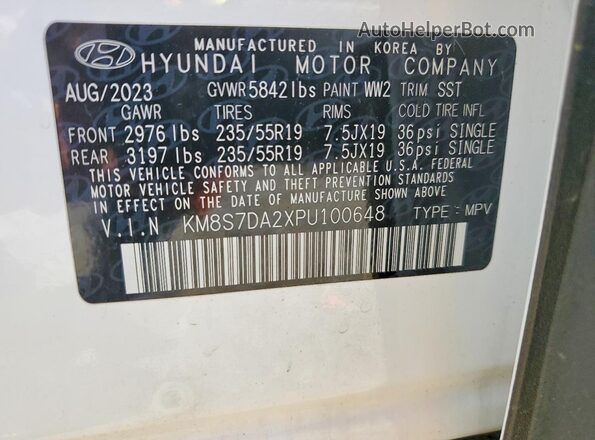 KM8S7DA2XPU100648 2023 HYUNDAI SANTA White VIN կոդի պիտակի տեսք