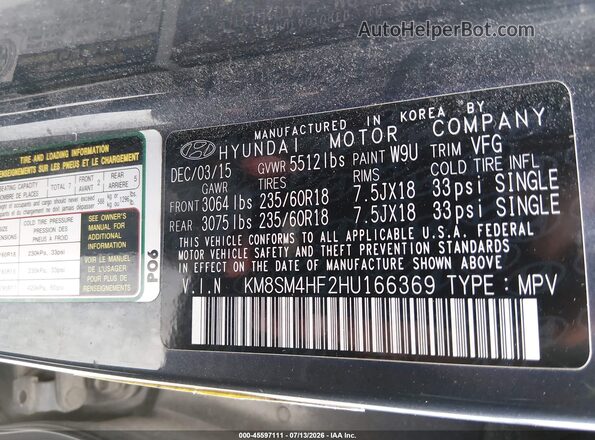 KM8SM4HF2HU166369 2017 HYUNDAI SANTA FE Dark Blue ძრავის განყოფილების ხედი