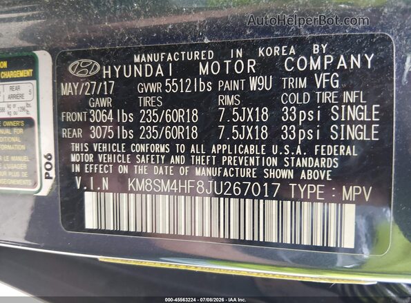 KM8SM4HF8JU267017 2018 HYUNDAI SANTA FE Синий Вид подкапотного пространства