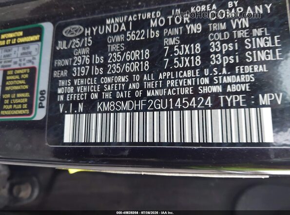 KM8SMDHF2GU145424 2016 HYUNDAI SANTA FE Brown Widok komory silnika