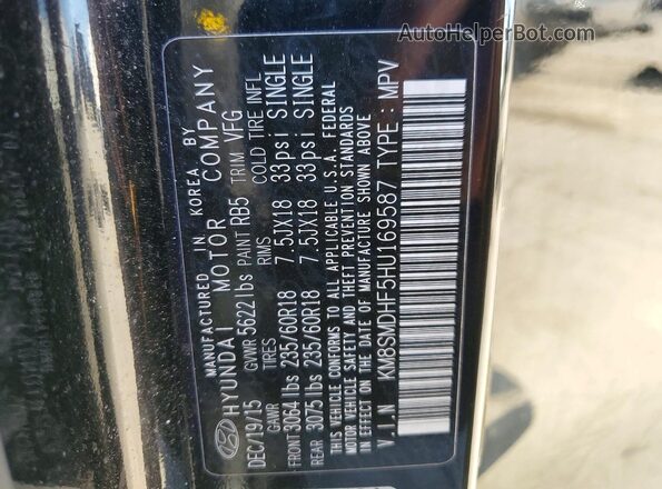 KM8SMDHF5HU169587 2017 HYUNDAI SANTA Black 360 interior view