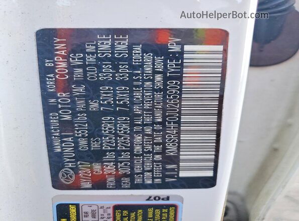 KM8SR4HF0JU265909 2018 HYUNDAI SANTA White 360 interior view