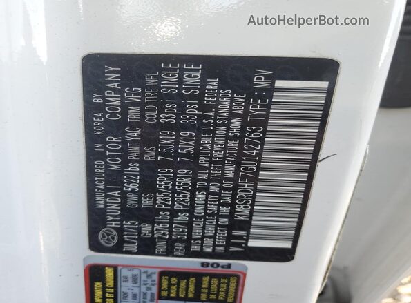 KM8SRDHF7GU142763 2016 HYUNDAI SANTA White VIN կոդի պիտակի տեսք