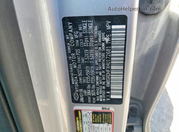 KM8SRDHFXHU172681 2017 HYUNDAI SANTA Gray Շարժիչի բաժամունքի տեսք