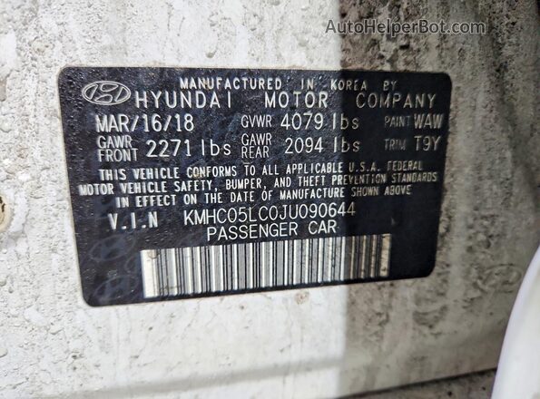 KMHC05LC0JU090644 2018 HYUNDAI IONIQ White Widok naklejki z numerem VIN
