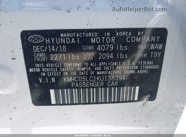 KMHC05LC1KU138394 2019 HYUNDAI IONIQ HYBRID Белый Вид подкапотного пространства