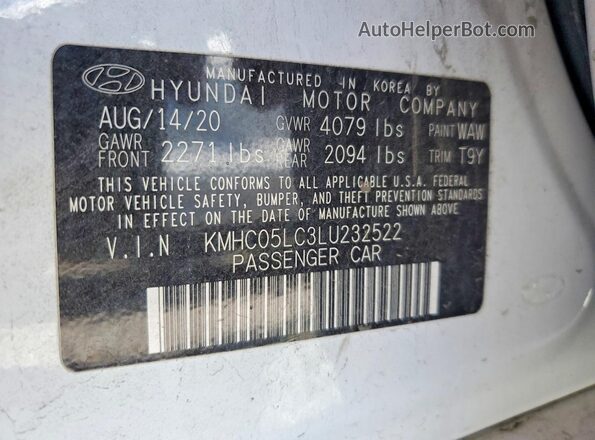 KMHC05LC3LU232522 2020 HYUNDAI IONIQ White VIN կոդի պիտակի տեսք
