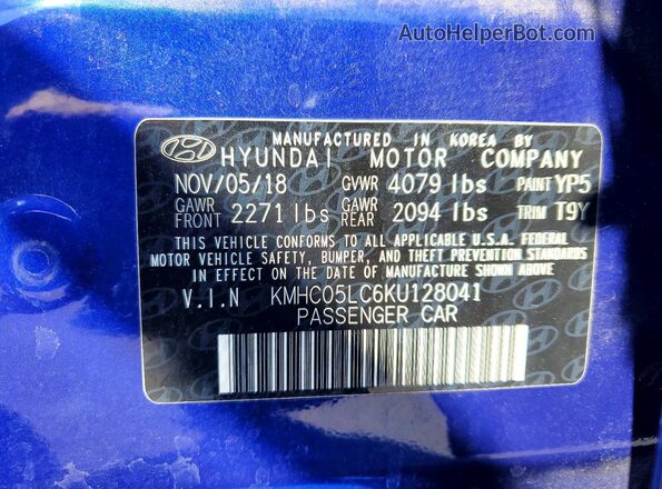 KMHC05LC6KU128041 2019 HYUNDAI IONIQ Blue Widok komory silnika