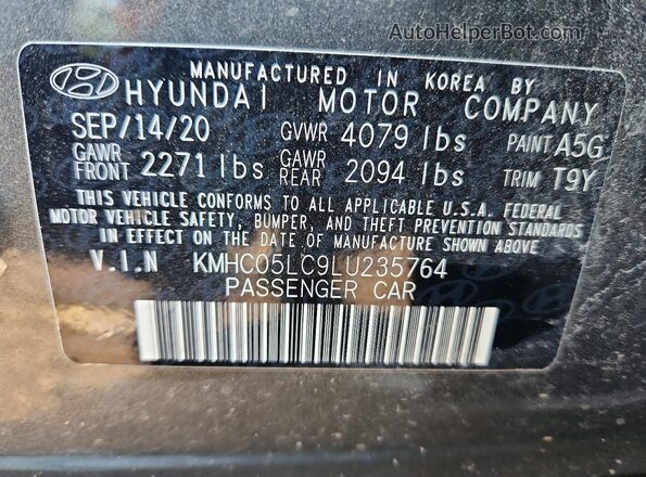 KMHC05LC9LU235764 2020 HYUNDAI IONIQ Gray ძრავის განყოფილების ხედი