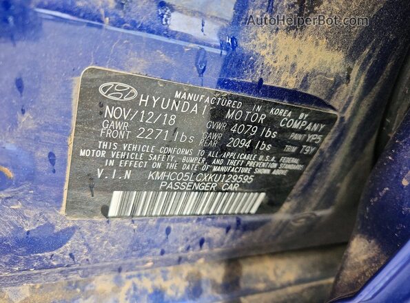 KMHC05LCXKU129595 2019 HYUNDAI IONIQ Blue VIN კოდის სტიკერის ხედი