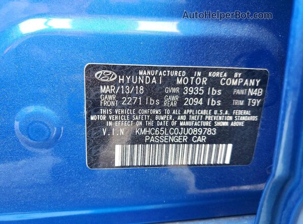 KMHC65LC0JU089783 2018 HYUNDAI IONIQ Blue Vista del compartimento del motor