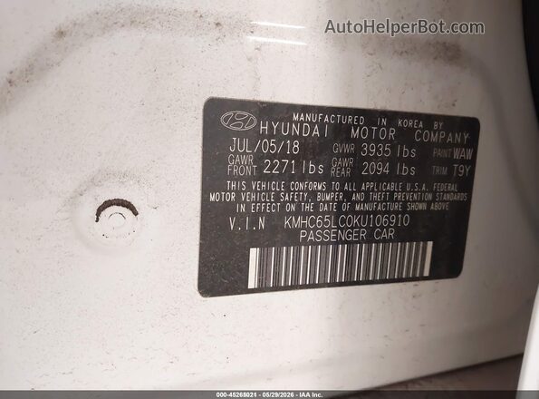 KMHC65LC0KU106910 2019 HYUNDAI IONIQ HYBRID White Engine compartment view