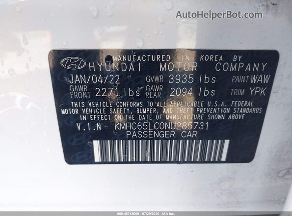 KMHC65LC0NU285731 2022 HYUNDAI IONIQ HYBRID White Widok komory silnika