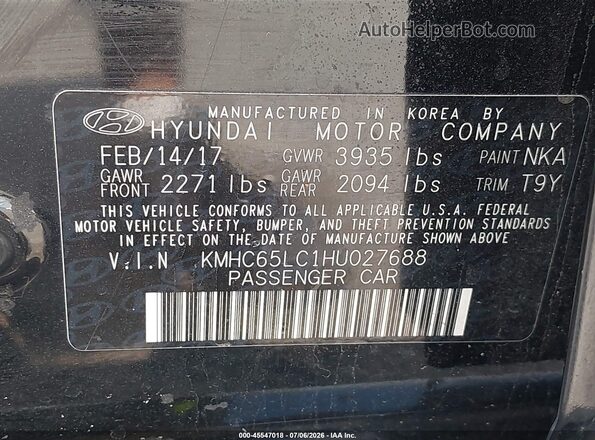 KMHC65LC1HU027688 2017 HYUNDAI IONIQ HYBRID Black Widok komory silnika