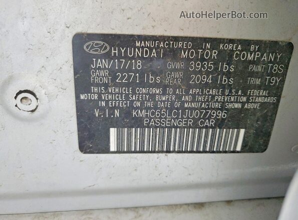 KMHC65LC1JU077996 2018 HYUNDAI IONIQ Silver VIN sticker view